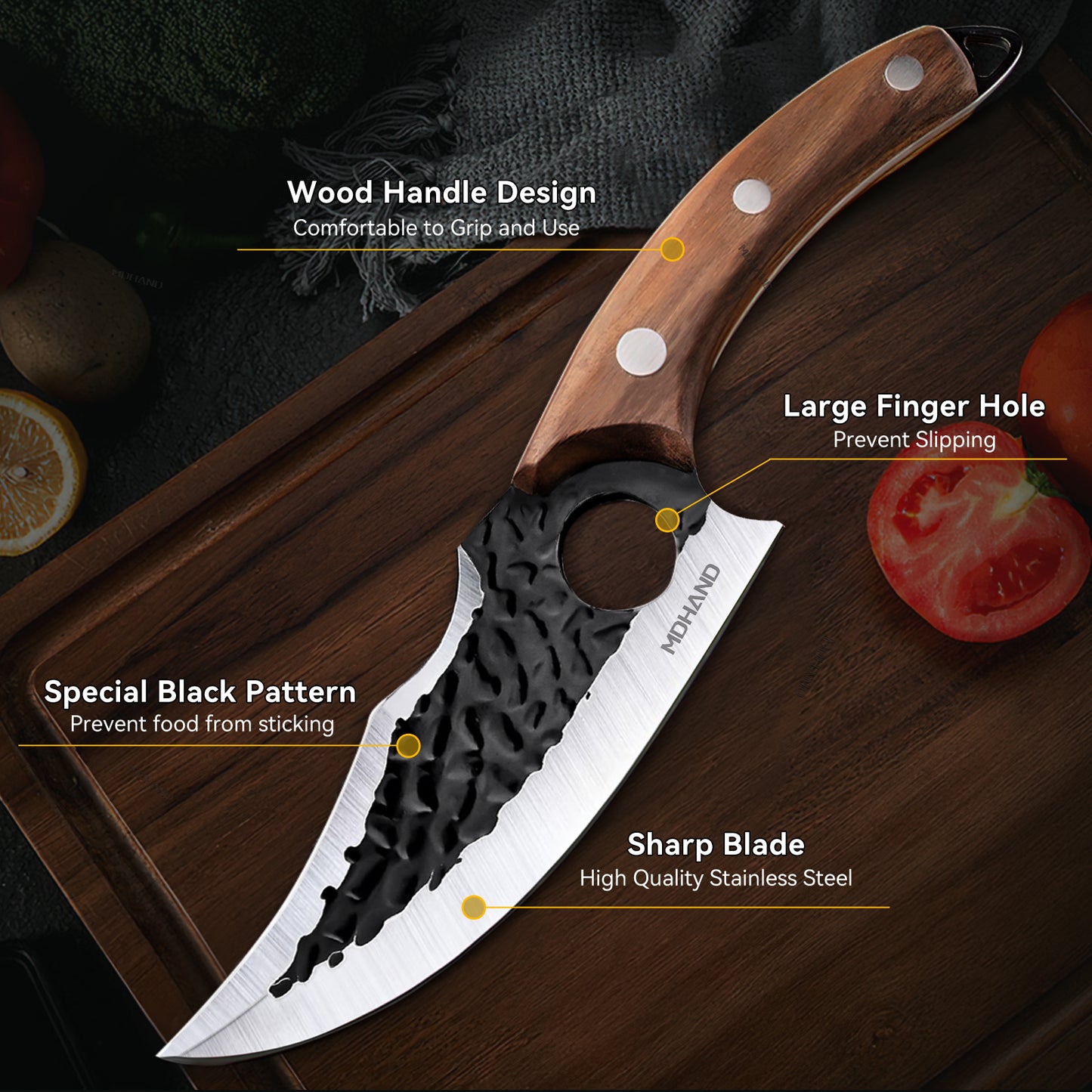 MDHAND Kitchen Chef Knife Viking Knife with Sheath Japanese Forged Japan Knives Boning Knife Multipurpose Meat Knives Outdoor Camping BBQ Knife with Gift Box