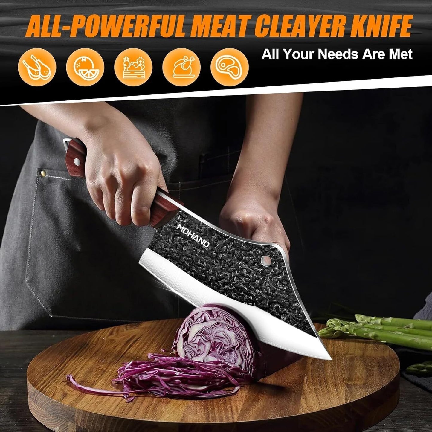 MDHAND 14PCS Butcher Knife Set, Hand Forged Chef Knife & Meat Cleaver Knife Set for Home, Outdoor Cooking, Camping