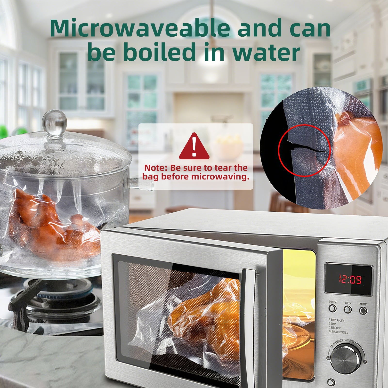 MDHAND vacuum sealer bags for food, 11x20ft rolls, ideal for airtight storage, meal prep, and sous vide cooking.