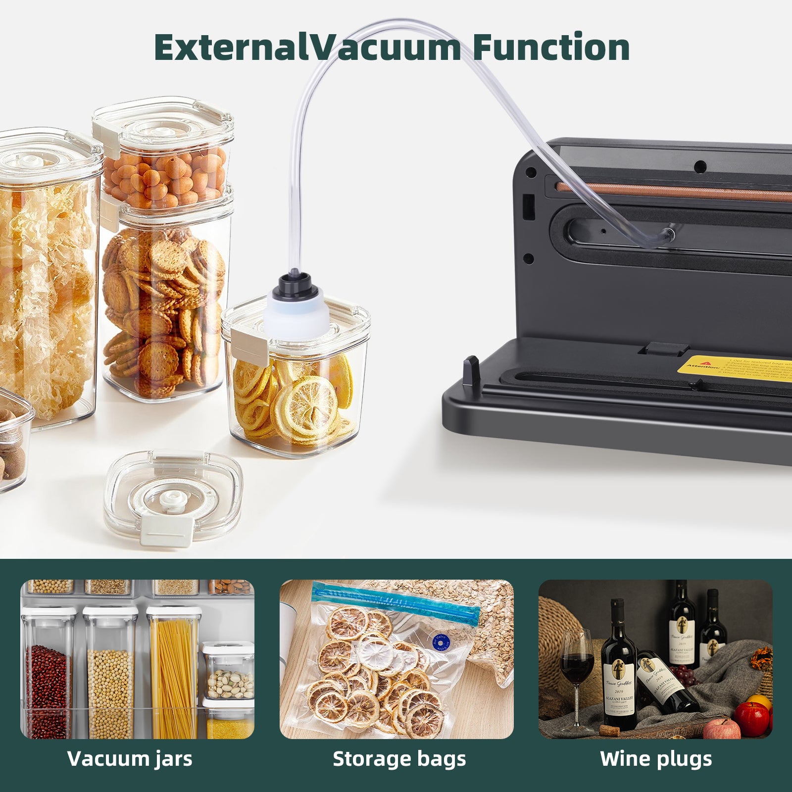MDHAND vacuum sealer machine with 6-in-1 food saver, built-in cutter, and included sealing bags for preserving food freshness.