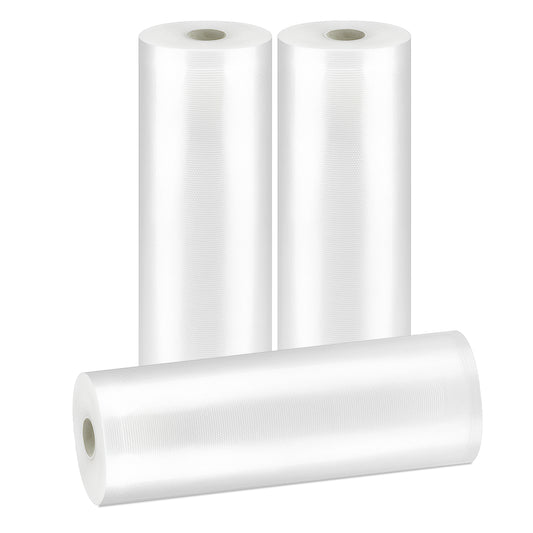 MDHAND vacuum sealer bags for food, 11in x 20ft, 3-roll pack, ideal for airtight storage, meal prep, and sous vide cooking.