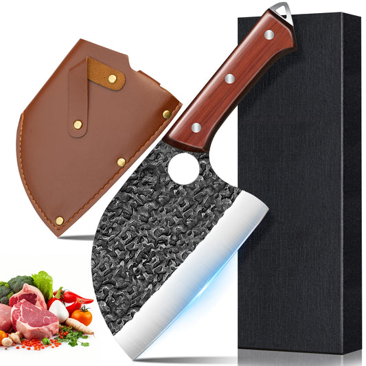 MDHAND Hand Forged Cleaver Knife Bone Cutting High Carbon Steel Butcher Knife Full Tang Chef Knife for Kitchen or Restaurant