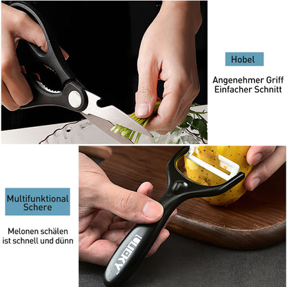 MDHAND 6 Pieces Black Professional Chef Knife Set, BBQ Meat Knives for Cooking, Forged Kitchen Knife with High Carbon Stainless Steel Cutlery Ergonomic Design Handle