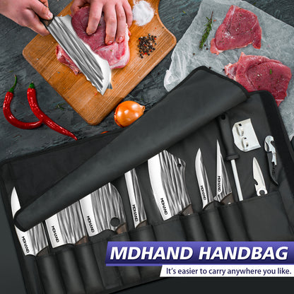MDHAND 14pcs Kitchen Knives Set - Butcher Knife,Chef Knife, Boning Knife, Meat Cleaver - BBQ, Outdoor, Camping(Stripe)
