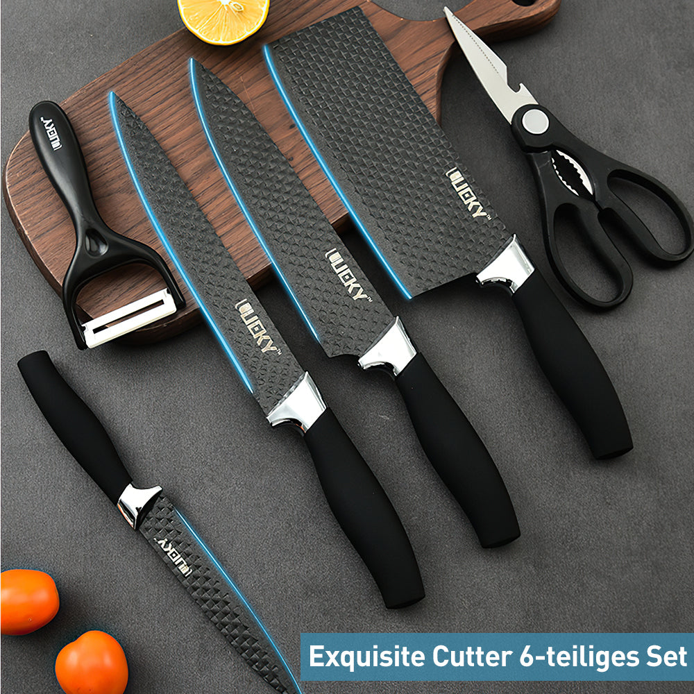 MDHAND 6 Pieces Black Professional Chef Knife Set, BBQ Meat Knives for Cooking, Forged Kitchen Knife with High Carbon Stainless Steel Cutlery Ergonomic Design Handle