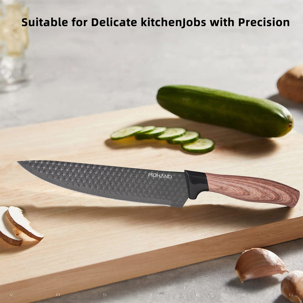 MDHAND Kitchen Knife Set, 7-Piece with Cutting Board, Sharp Chef & Utility Knives ¨C Ideal Gift(Brown Handle)