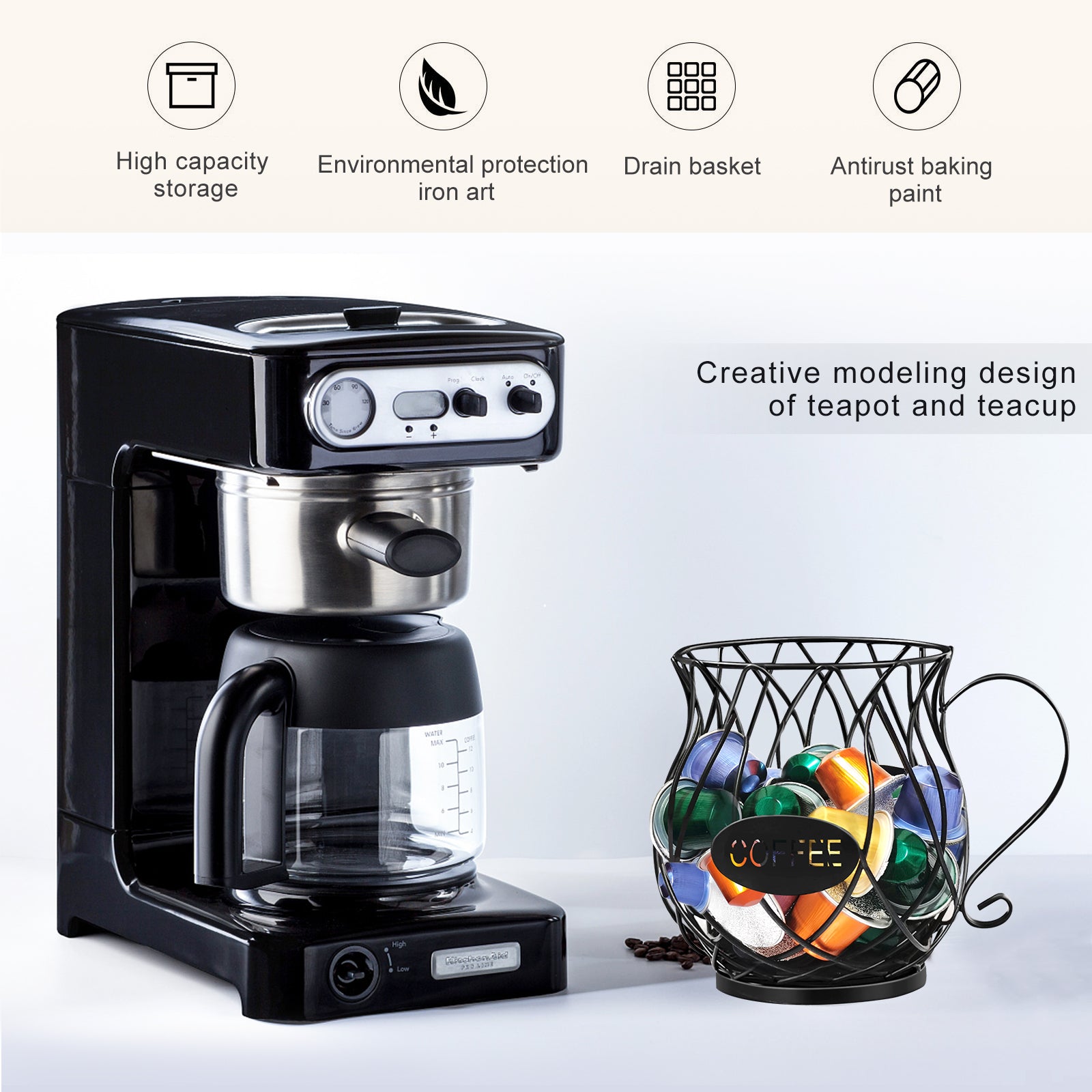 MAHAND MDHAND K Cup coffee pods organizer holder for kitchen counter, black plastic storage solution for coffee capsules.
