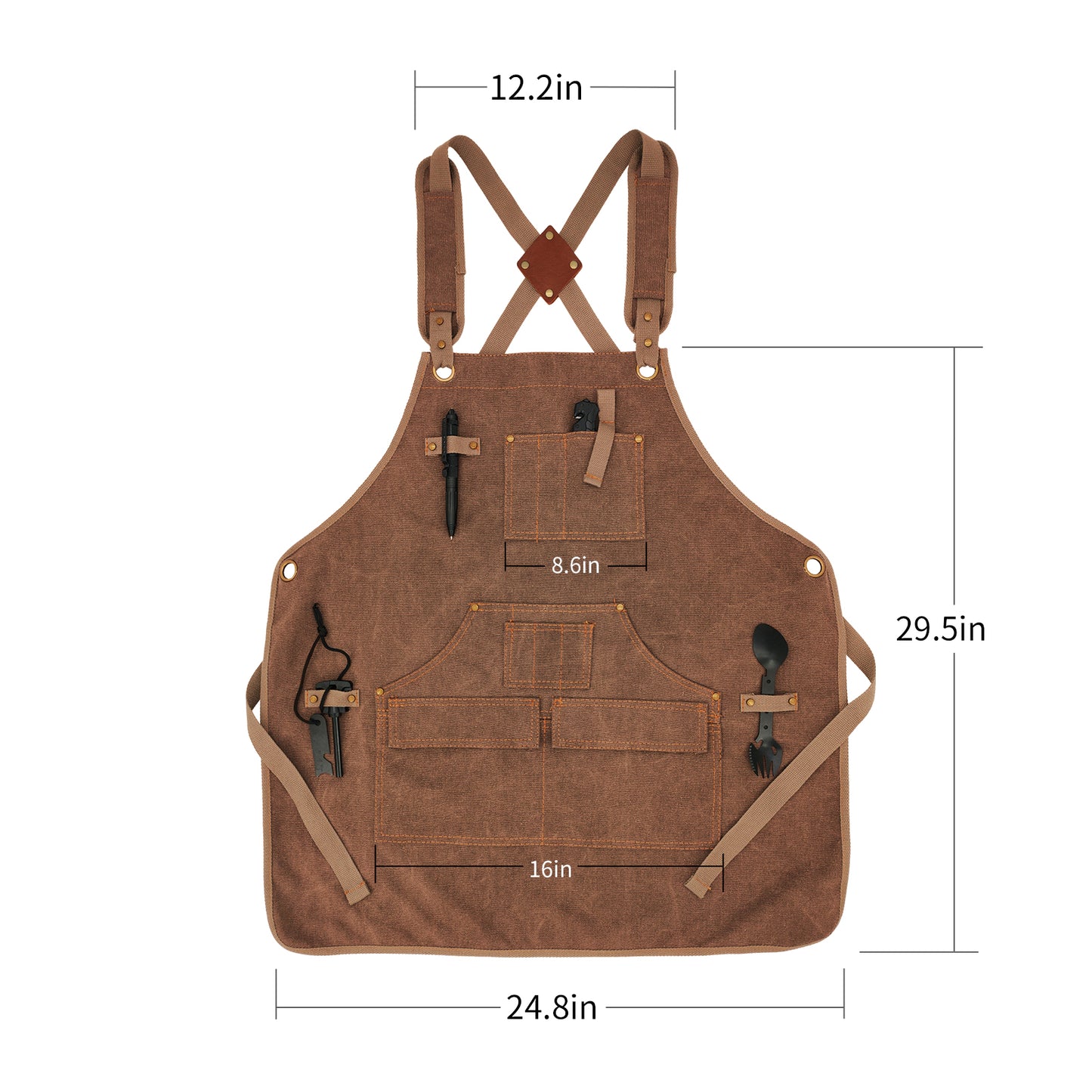 MAHAND woodworking apron made of durable woodhouseware material, featuring adjustable straps and multiple pockets for tools.