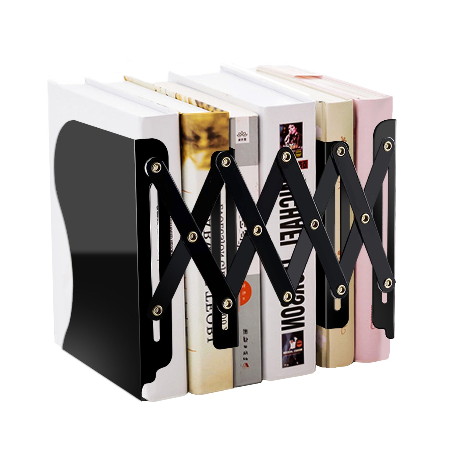Black MDHAND adjustable desk magazine file holder for organizing office documents and magazines on a workspace.