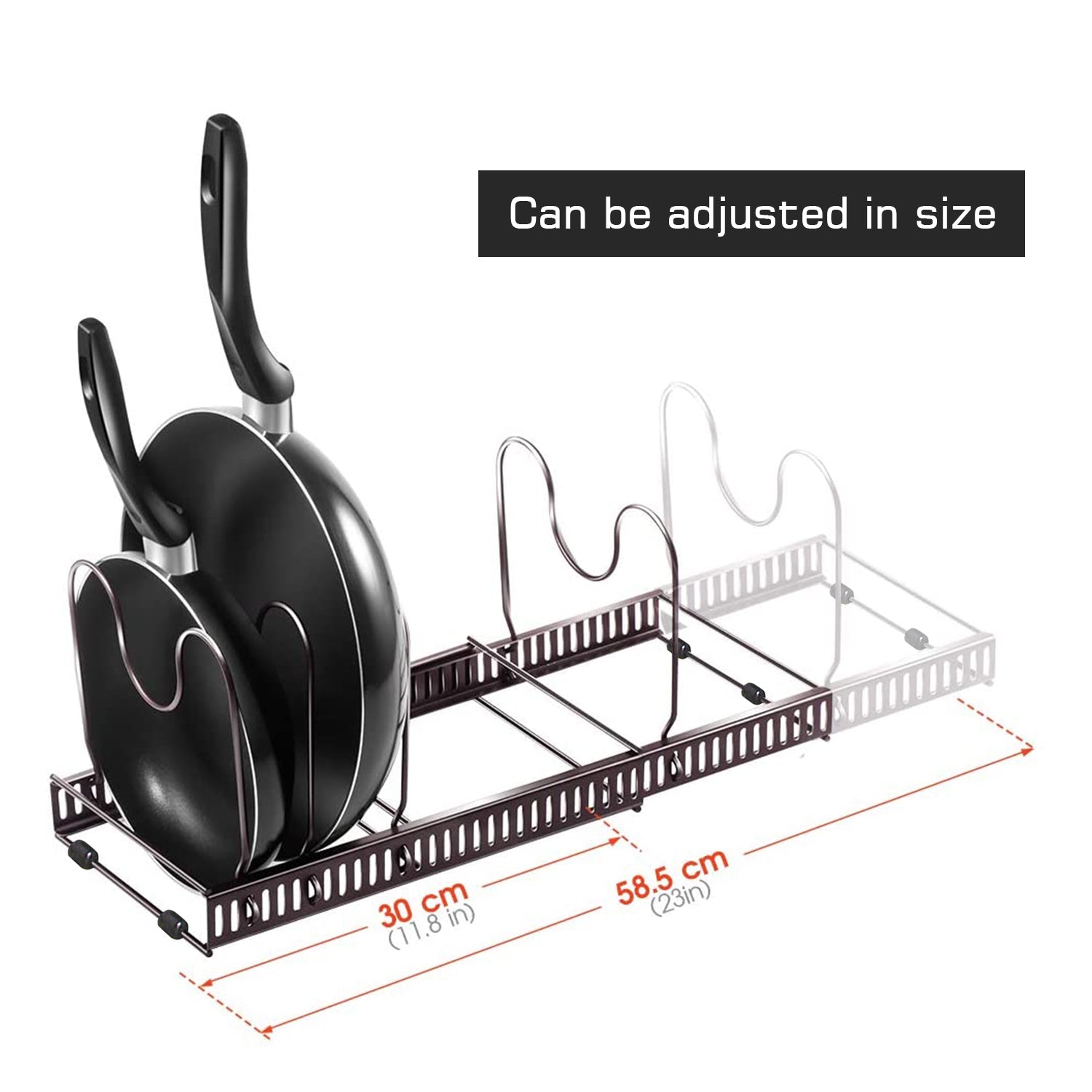 MAHAND MDHAND pan organizer rack for cabinet, black metal kitchen storage solution with multiple slots for cookware.